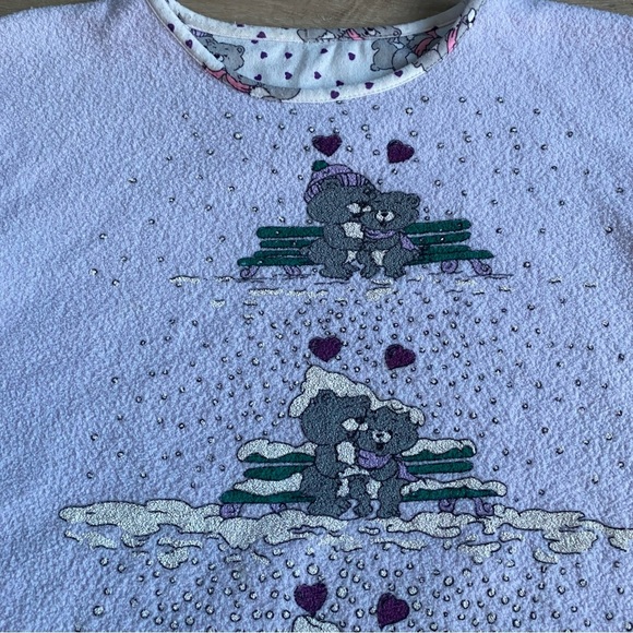 Vintage christmas sweater teddy bear winter scene pullover kawaii pastelcore - Picture 3 of 8